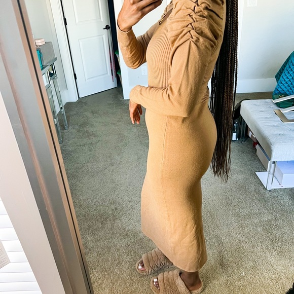 ASOS knitted nude volume sleeve maxi dress - Picture 4 of 8